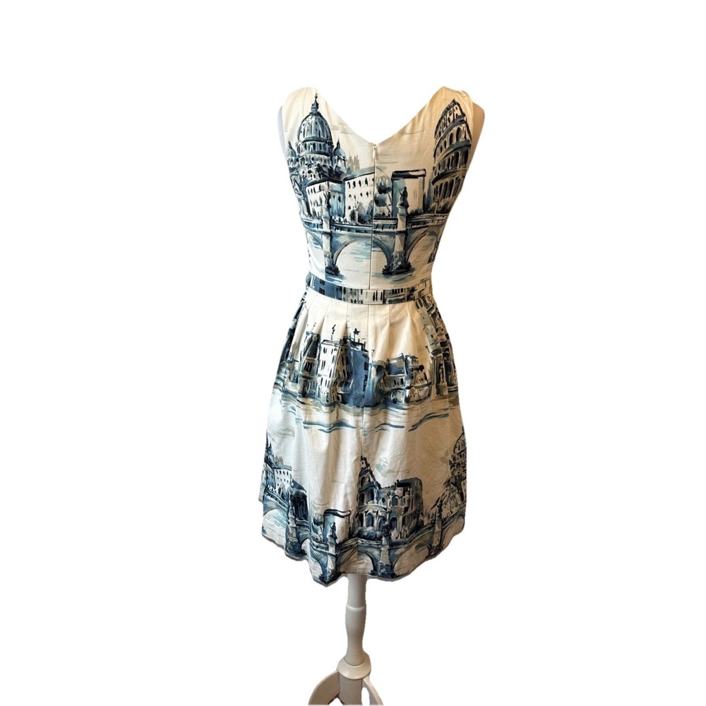 Talbots Painterly Scenic Rome Fit & Flare Dress 2 Pockets Belted  Brunch Artsy - Picture 5 of 12